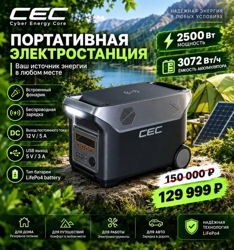 Портативная электростанция CEC HY-B: 2500 Вт, 3072 Вт·ч, 129 999 ₽